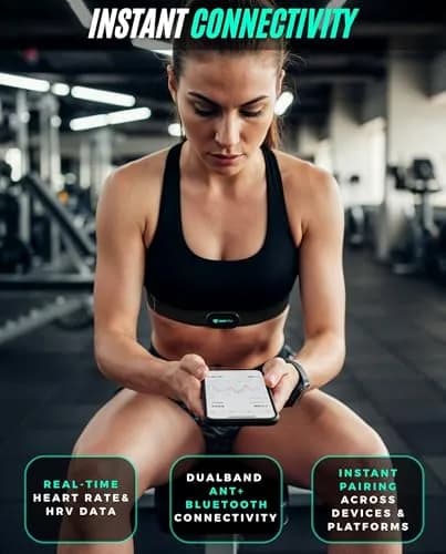 POWR LABS Bluetooth ANT+ Heart Rate Monitor Chest Strap | Dual Connectivity, IPX67 Sweatproof, Adjustable Fit (61 x 1.5 x 0.15 inches) thumbnail 2