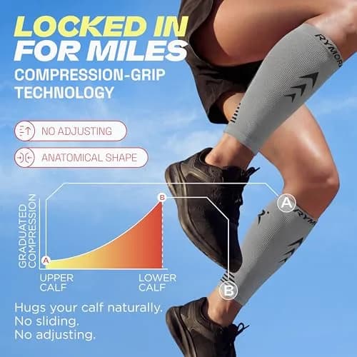 Rymora Calf Compression Sleeves for Men & Women (Pair) (Grey) (Medium) | Graduated Support for Shin Splints & Recovery thumbnail 6