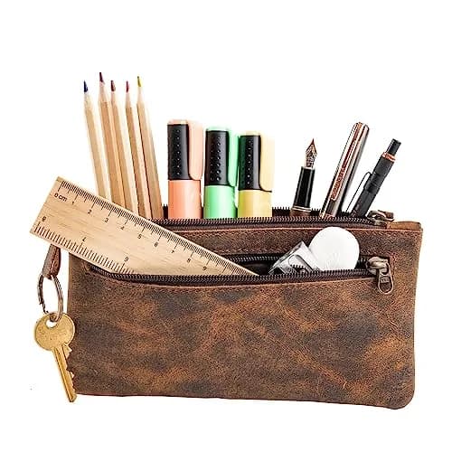 moonster Full-Grain Buffalo Leather Pen Case, 8x4 Inch | Handmade Small Leather Pouch for Pens & Stationery thumbnail 7