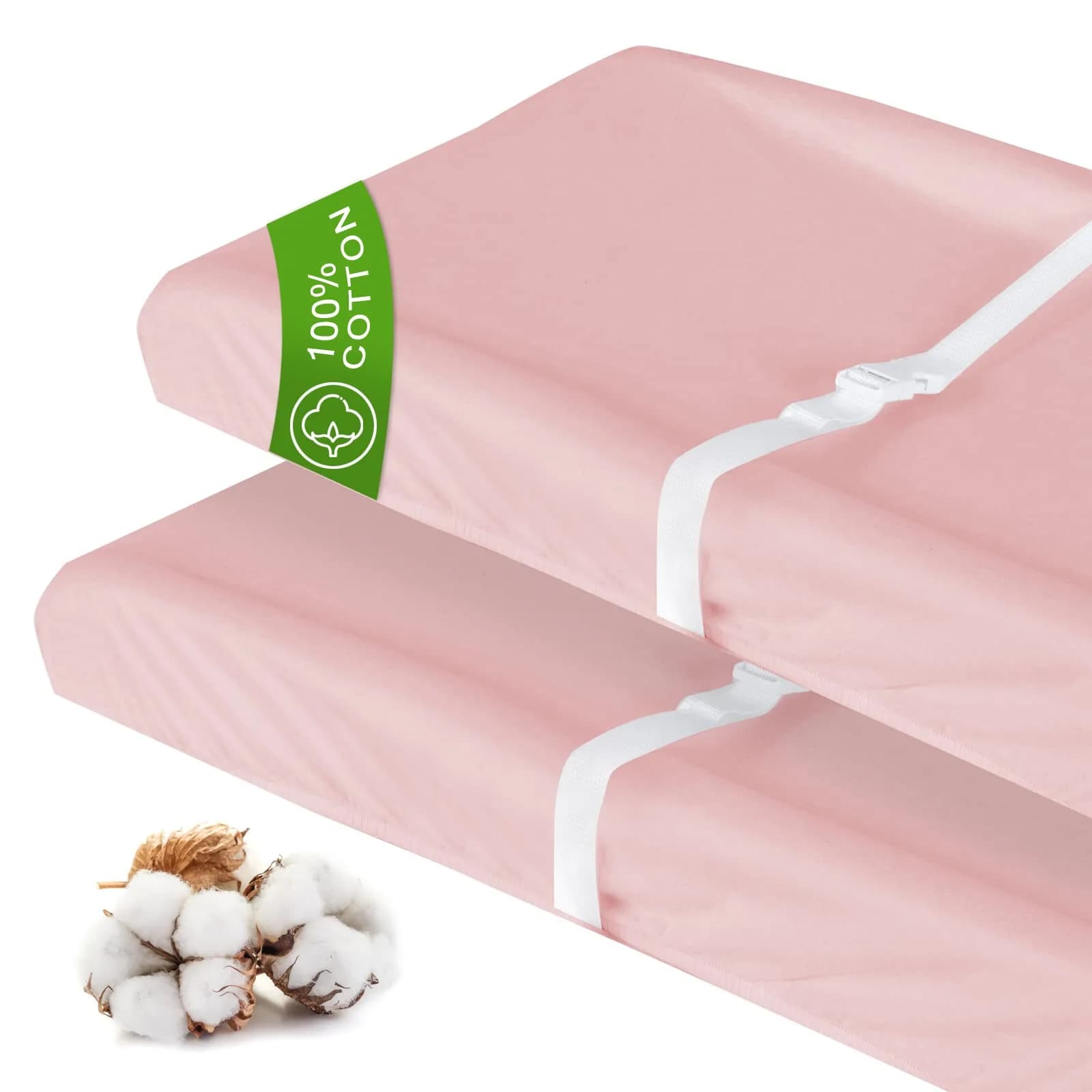 Moonsea Pink Cotton Changing Pad Cover 2 Pack 81cm x 41cm (32" x 16") | Soft Breathable Organic Cotton for Baby Girls