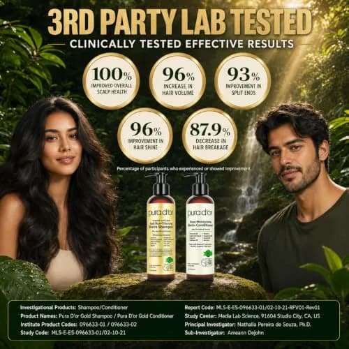 PURA D'OR Original Gold Label Anti-Thinning Biotin Shampoo & Conditioner Set 473ml (16 Fl Oz) | Clinically Tested for Hair Regrowth & Strength thumbnail 5