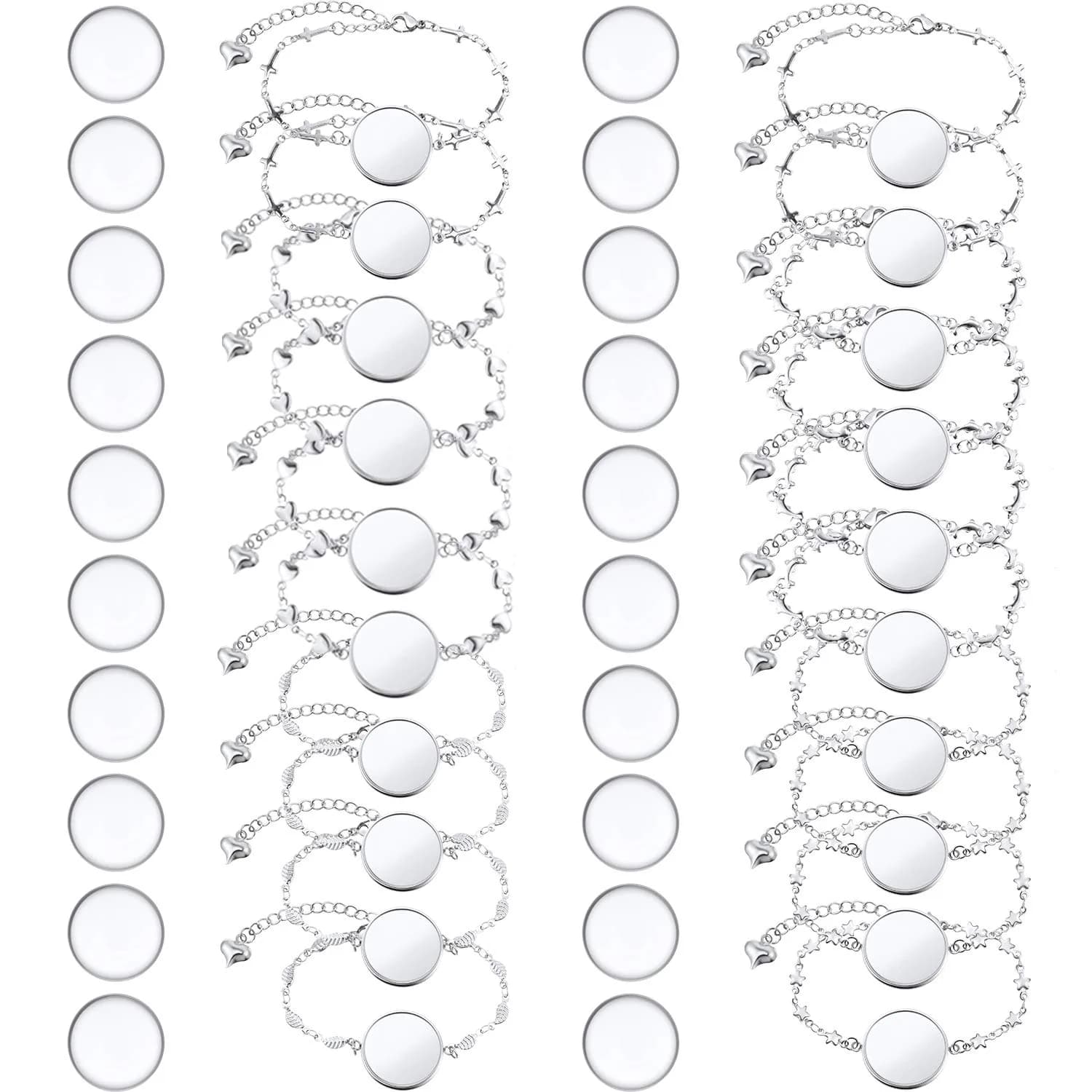 Hicarer 40 Pieces Bracelet Bezel Settings for Jewelry Making | Adjustable, Glass & Stainless Steel | 14cm (5.5 inch)