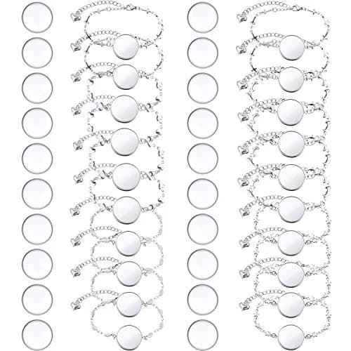 Hicarer 40 Pieces Bracelet Bezel Settings for Jewelry Making | Adjustable, Glass & Stainless Steel | 14cm (5.5 inch) thumbnail 1