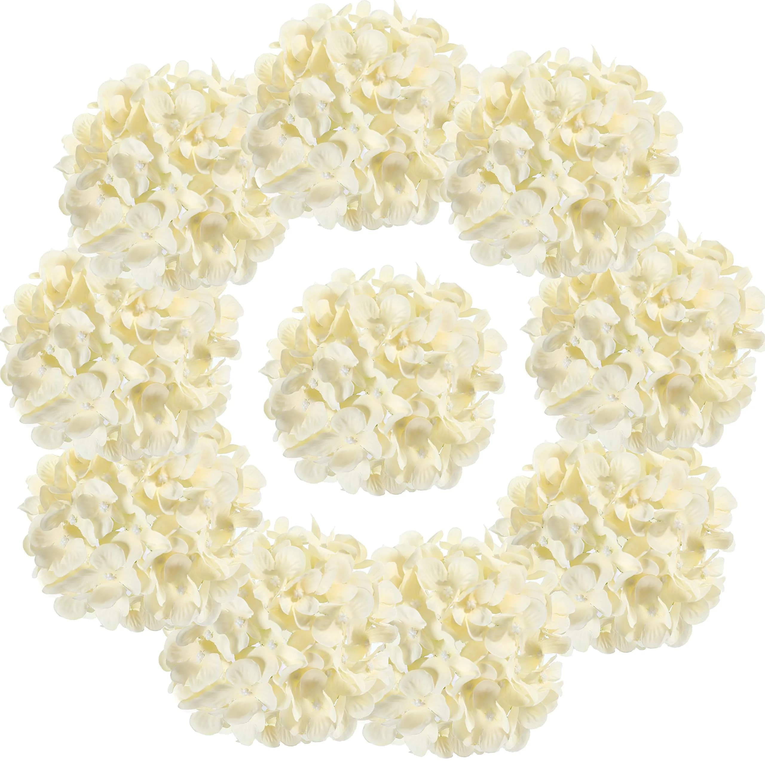 LUSHIDI Silk Hydrangea Heads with Stems 10PCS | Elegant Artificial Flowers for Wedding & Home Decor — Champagne