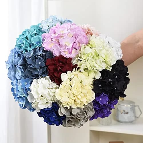 LUSHIDI Silk Hydrangea Heads with Stems 10PCS | Elegant Artificial Flowers for Wedding & Home Decor thumbnail 6