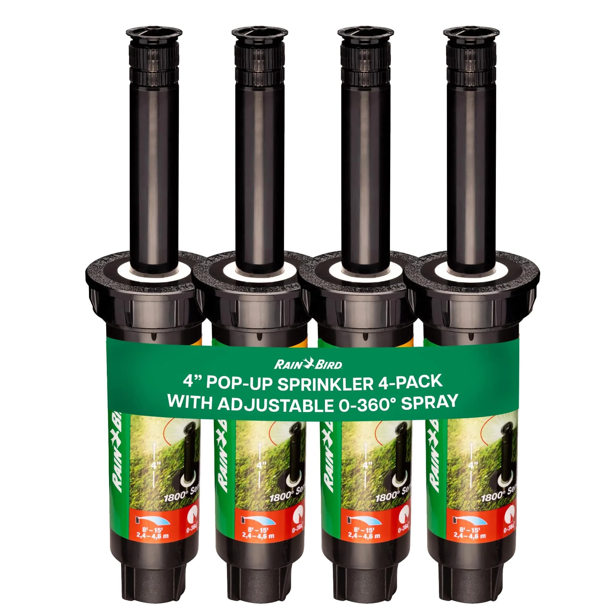 Rain Bird 1804VAN 1800 Series Professional Pop-Up Sprinkler Head 4 Inch (10.16 cm) Pack of 4 | Adjustable 0-360 Degree Arc Nozzle Pattern - main product image