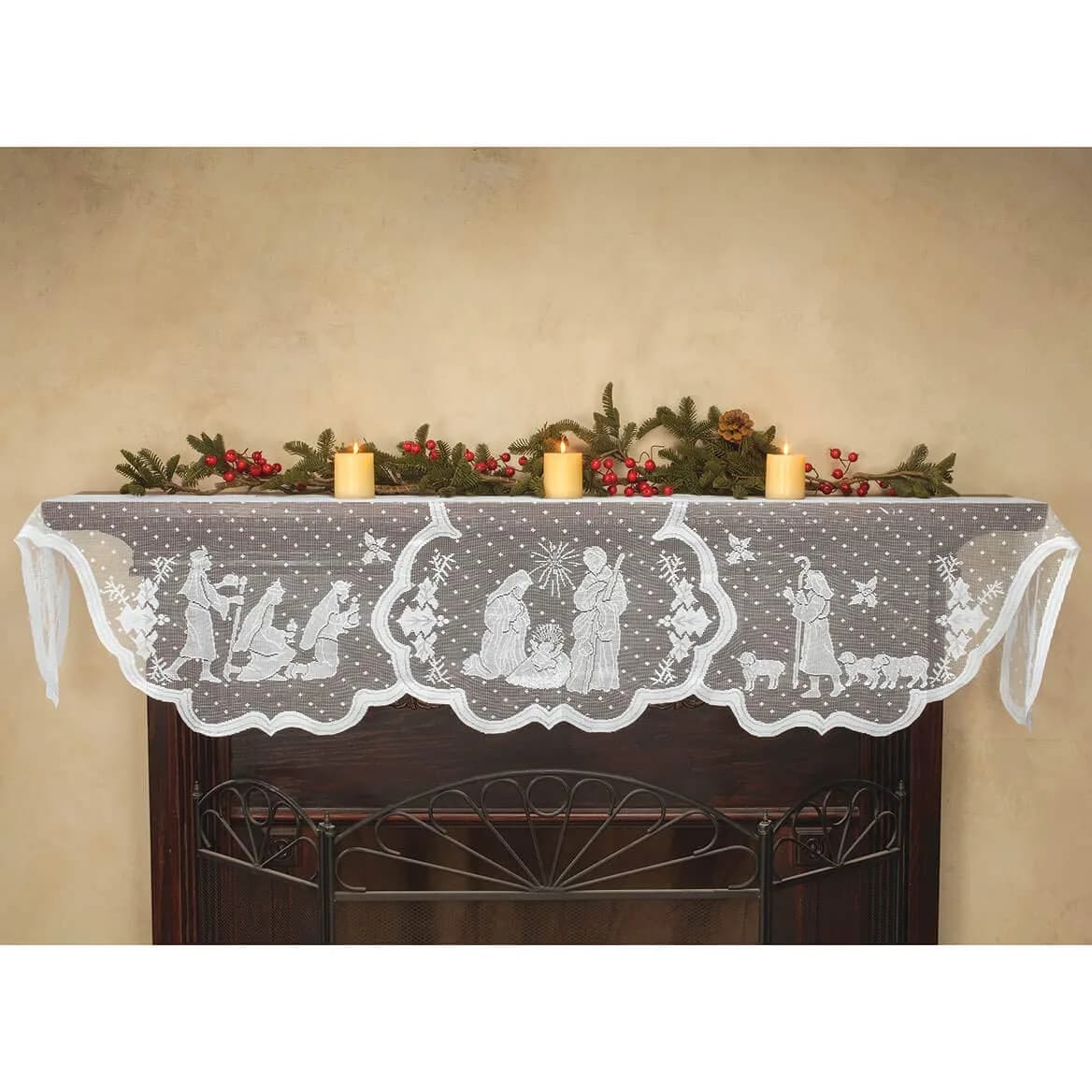 DoubleWood White Lace Jesus Garland Christmas Table Runner 50 cm (20 in) x 228 cm (90 in) | Festive Holiday Decor for Mantles and Tables - main product image