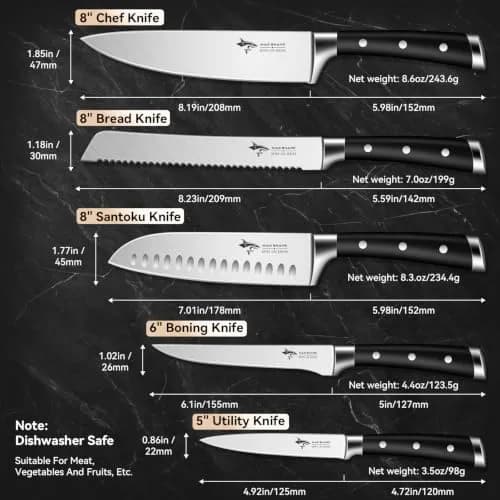 MAD SHARK Kitchen Knife Set 5 Piece | High Carbon German Steel, Ergonomic Handles, Dishwasher Safe thumbnail 4