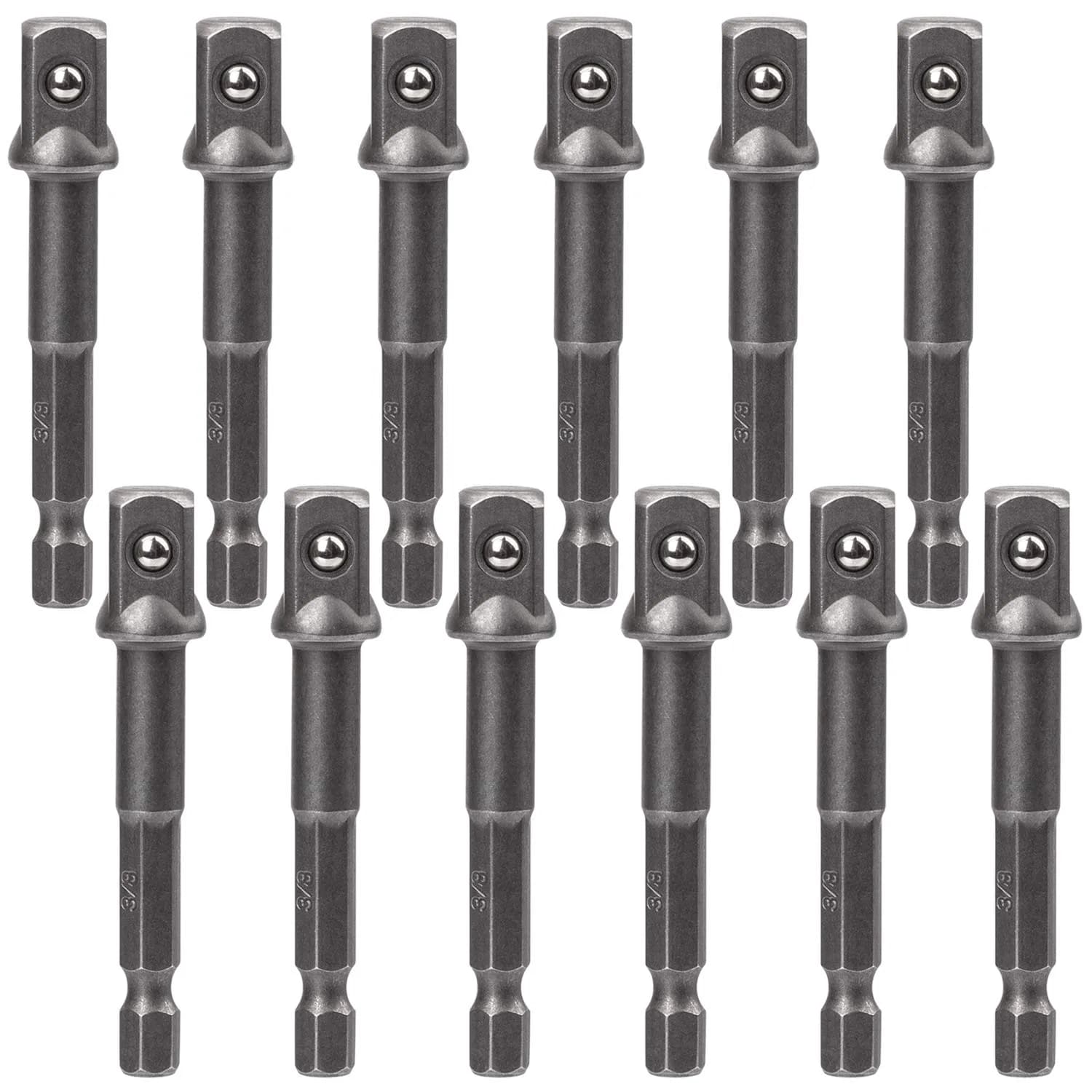 OIIKI 6 Pack 1/4 inch Square Socket Adapter Bit Set | Hardened HSS Impact Driver Bits for Automotive & DIY Use — 12PCS 3/8 inch
