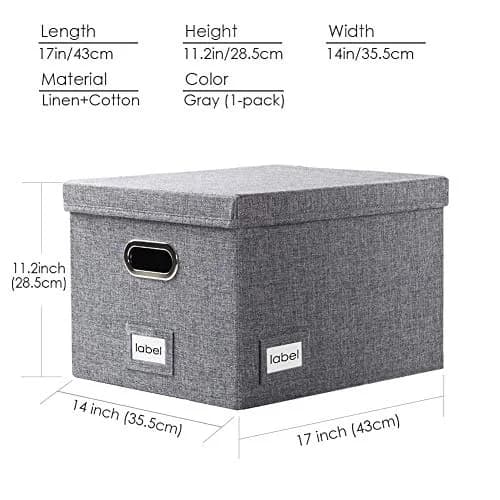PRANDOM Decorative Linen File Organizer Box with Lid, 39L (17x14x11.2 inch) | Collapsible & Stackable for Letter/Legal Size Files thumbnail 7