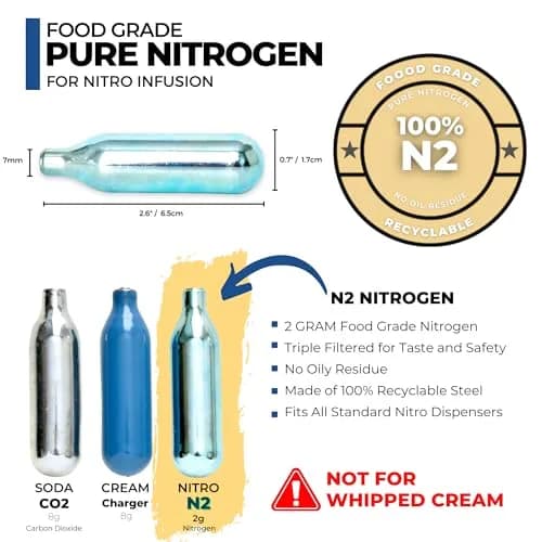 ICO 2g Nitrogen Cartridges | Compatible with Cold Brew & Nitro Coffee Machines thumbnail 3