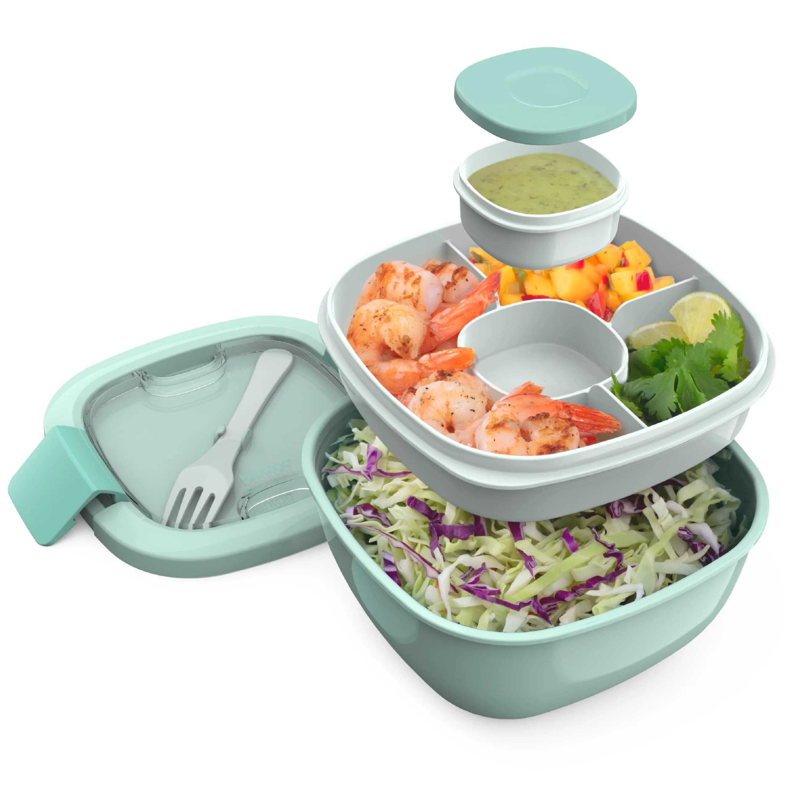 Bentgo Salad Container, Lunch Bowl with 4-Compartment Toppings Tray, 1.9 L (54 oz) | Leak-Proof Dressing Container, Reusable Fork, BPA-Free, Microwave & Dishwasher Safe - main product image