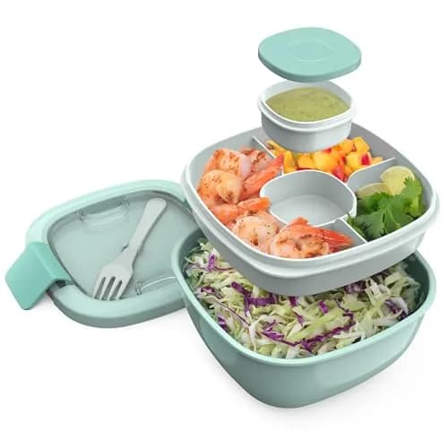 Bentgo Salad Container, Lunch Bowl with 4-Compartment Toppings Tray, 1.9 L (54 oz) | Leak-Proof Dressing Container, Reusable Fork, BPA-Free, Microwave & Dishwasher Safe thumbnail 1