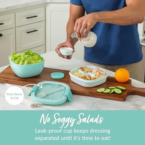Bentgo Salad Container, Lunch Bowl with 4-Compartment Toppings Tray, 1.9 L (54 oz) | Leak-Proof Dressing Container, Reusable Fork, BPA-Free, Microwave & Dishwasher Safe thumbnail 4