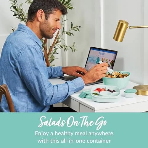 Bentgo Salad Container, Lunch Bowl with 4-Compartment Toppings Tray, 1.9 L (54 oz) | Leak-Proof Dressing Container, Reusable Fork, BPA-Free, Microwave & Dishwasher Safe thumbnail 2