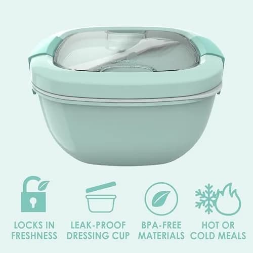 Bentgo Salad Container, Lunch Bowl with 4-Compartment Toppings Tray, 1.9 L (54 oz) | Leak-Proof Dressing Container, Reusable Fork, BPA-Free, Microwave & Dishwasher Safe thumbnail 3