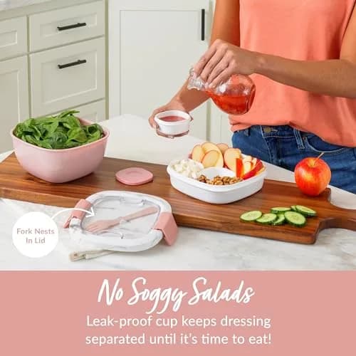 Bentgo Salad Container Lunch Bowl with 4-Compartment Toppings Tray, 1960ml (54 oz) | Leak-Proof Dressing Container, Reusable Fork, BPA-Free, Microwave & Dishwasher Safe thumbnail 4