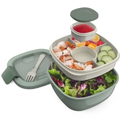 Bentgo Salad Container, Lunch Bowl with 4-Compartment Toppings Tray, 1531 ml (54 oz) | Leak-Proof Dressing Container, Reusable Fork, BPA-Free, Microwave & Dishwasher Safe thumbnail 1