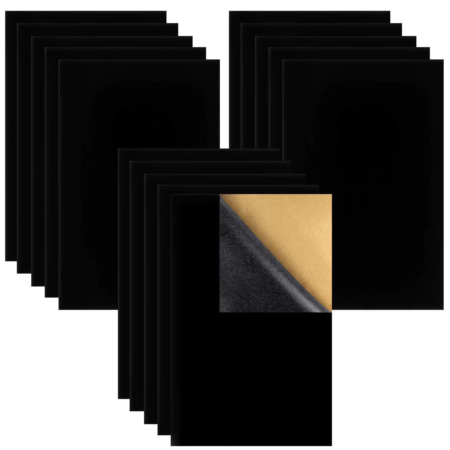 Thyores Black Felt Sheets 15PCS A4 Size (21cm x 30cm) | Self-Adhesive Velvet Fabric for DIY Crafts — 15 Pieces