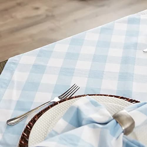 DII Buffalo Check Classic Farmhouse Tablecloth 152cm x 264cm (60" x 104") | Light Blue & White Cotton thumbnail 4