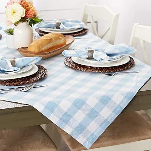 DII Buffalo Check Classic Farmhouse Tablecloth 152cm x 264cm (60" x 104") | Light Blue & White Cotton thumbnail 5