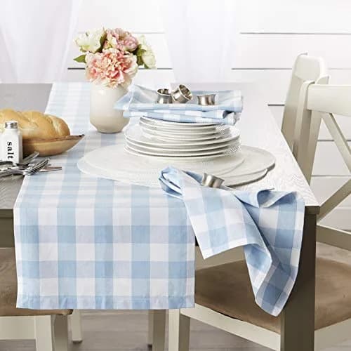 DII Buffalo Check Classic Farmhouse Tablecloth 152cm x 264cm (60" x 104") | Light Blue & White Cotton thumbnail 6