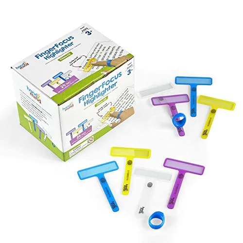 hand2mind FingerFocus Highlighter, Guided Reading Strips, Tracker, Color Overlays for Dyslexia, ADHD Tools for Kids, Wide Tip, 24 Count thumbnail 1