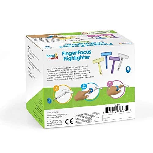 hand2mind FingerFocus Highlighter, Guided Reading Strips, Tracker, Color Overlays for Dyslexia, ADHD Tools for Kids, Wide Tip, 24 Count thumbnail 8