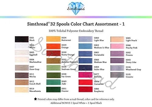 Simthread Polyester Embroidery Thread Kit 32 Colors | 40 Weight 500M (550Y) Assorted Spools thumbnail 4