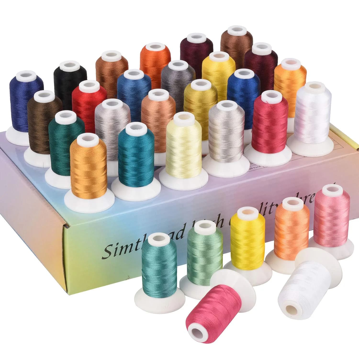 Simthread Polyester Embroidery Thread Kit 32 Assorted Colors 500M | Bright, Durable & Fast Color Fastness — Assortment Color 3