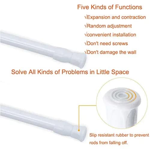 HILLHOME Small Tension Rod 15.7 in to 28 in | Adjustable Spring Curtain Rod for Windows & Cabinets thumbnail 3