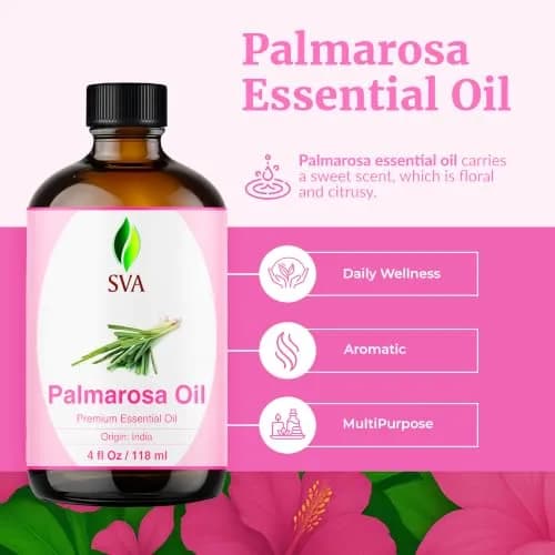 SVA ORGANICS Palmarosa Essential Oil 118 ml (4 Fl Oz) | Pure Floral Aroma for Diffuser, Skin & Hair Care thumbnail 2