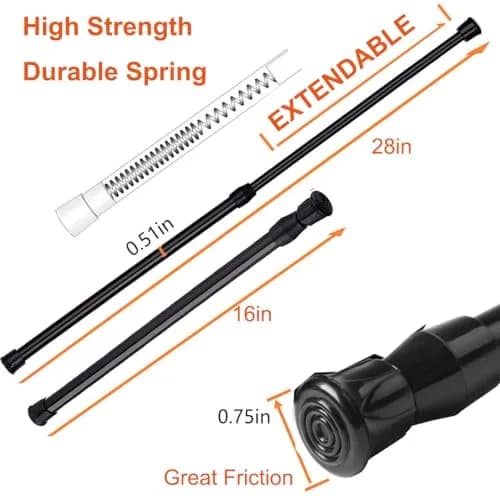 HILLHOME 2 Pack Small Tension Rods 15.7 in to 28 in | Adjustable Spring Curtain Rods for Kitchen, Closet & Cabinet thumbnail 2