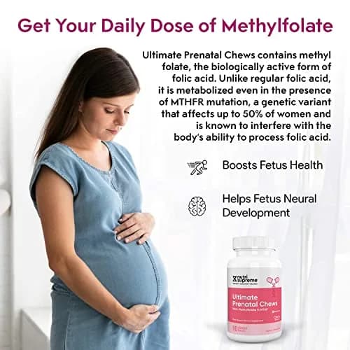 NUTRI-SUPREME RESEARCH Nutri Supreme Prenatal Vitamin Chewable Cherry 90 Count | Absorbable Folic Acid & Iron Support thumbnail 4