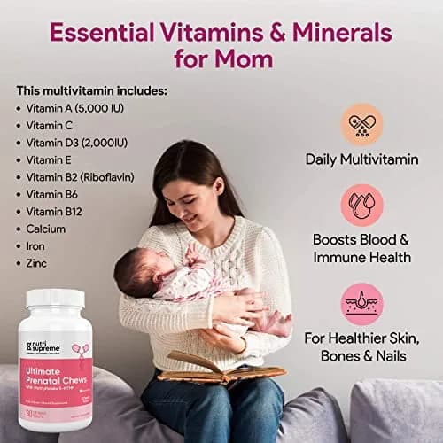 NUTRI-SUPREME RESEARCH Nutri Supreme Prenatal Vitamin Chewable Cherry 90 Count | Absorbable Folic Acid & Iron Support thumbnail 6