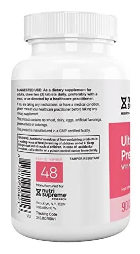 NUTRI-SUPREME RESEARCH Nutri Supreme Prenatal Vitamin Chewable Cherry 90 Count | Absorbable Folic Acid & Iron Support thumbnail 3