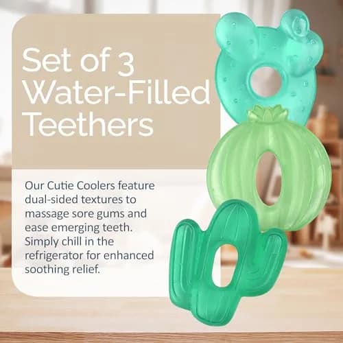 Itzy Ritzy Water-Filled Cactus Teethers for Babies 3+ Months | Set of 3, Green, BPA-Free thumbnail 2
