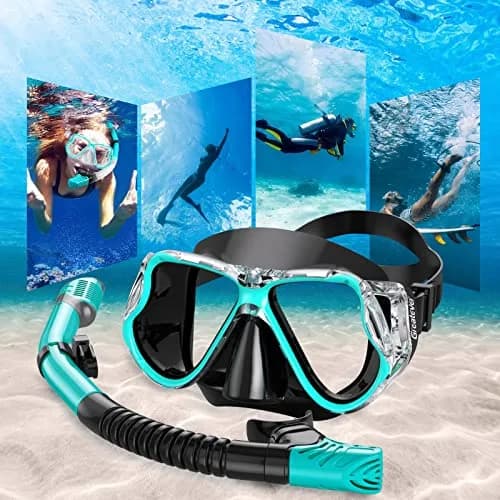 Greatever Snorkeling Gear for Adults Kids | Dry Snorkel Mask Set Anti-Fog with Panoramic View thumbnail 7