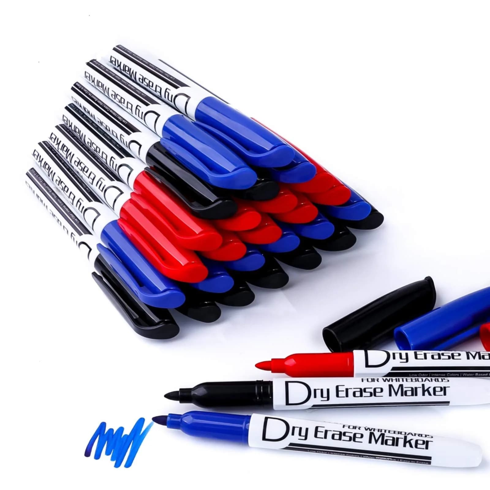 Volcanics Black Dry Erase Markers, Fine Tip, Low Odor, 125 Pack | Bulk Pack Marking Pen — 3 Colors - Assorted