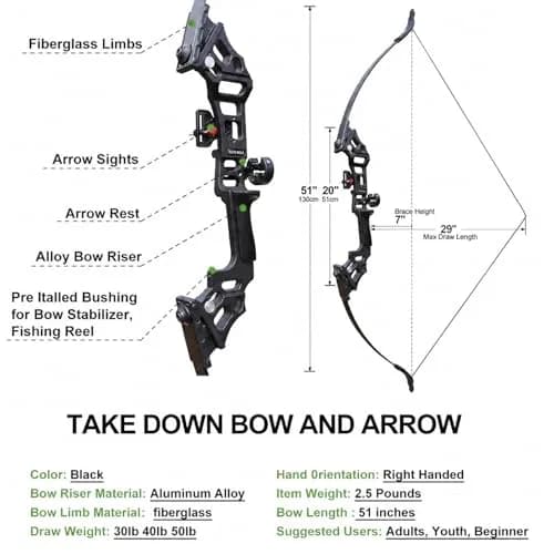 IS-TONGTU Takedown Recurve Bow and Arrow Set 51" 40 lb | Complete Archery Kit for Beginners thumbnail 6