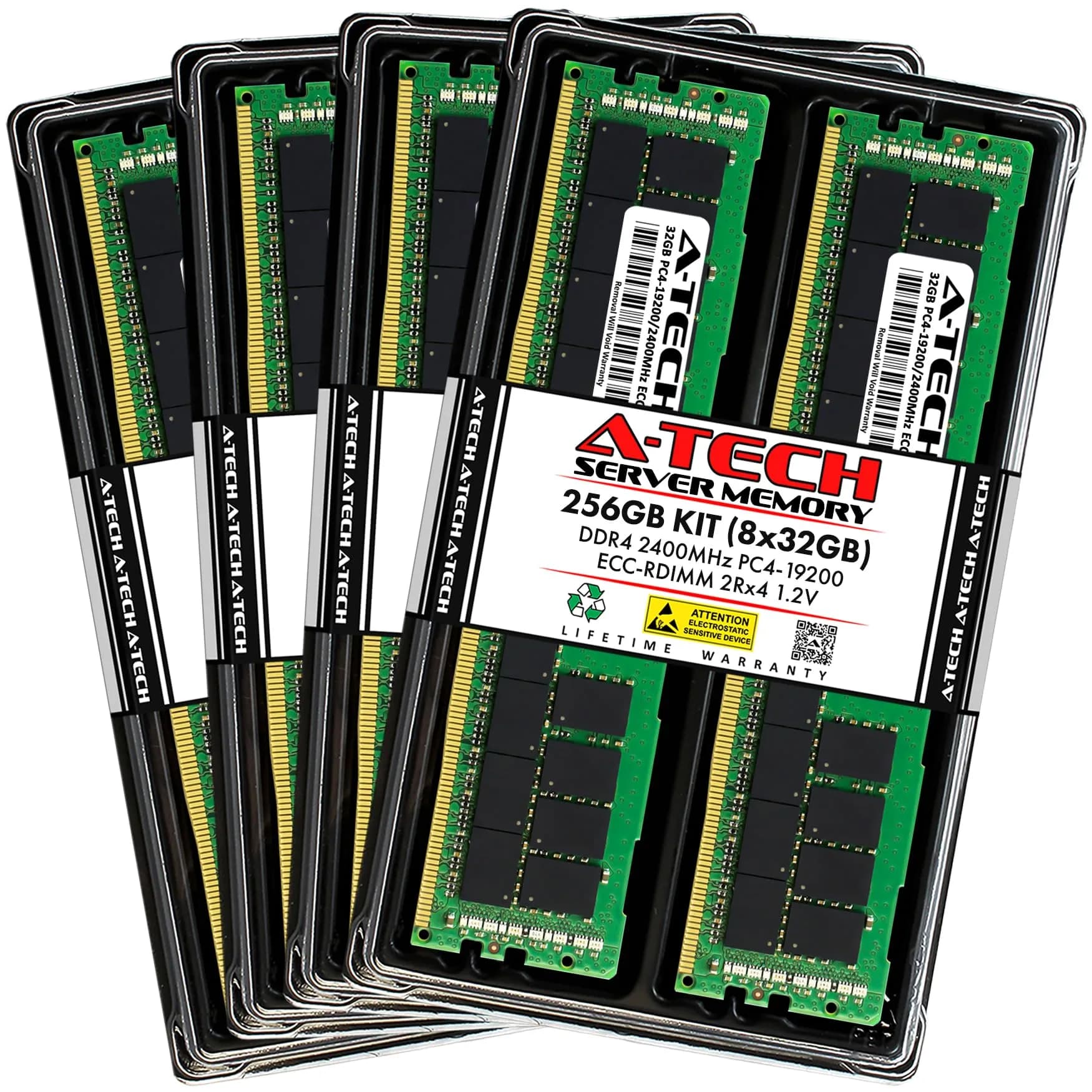 A-Tech 32GB DDR4 2400MHz ECC RDIMM 2Rx4 Dual Rank 1.2V Server & Workstation RAM Module | 2400MHz PC4-19200 ECC Registered DIMM — 256GB Kit