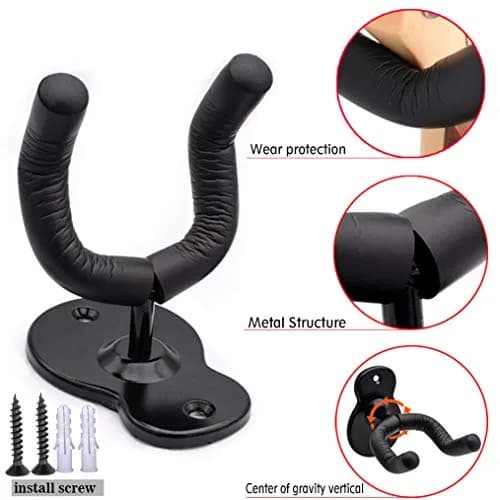 Sound harbor Guitar Wall Mount Hanger 2 Pack | Secure Steel Acoustic Electric Bass Guitar Holder thumbnail 2