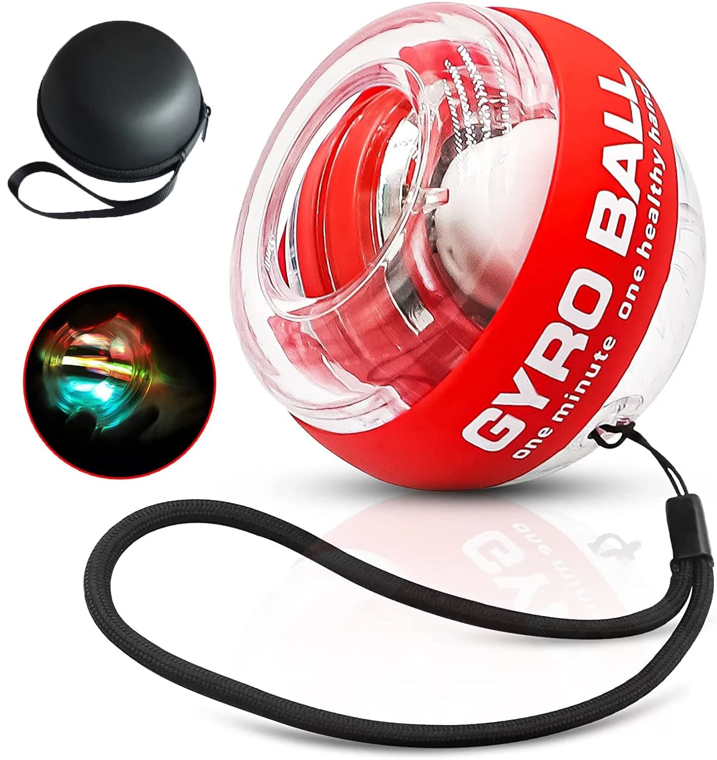 GOZATO Auto-Start Wrist Power Gyro Ball with LED Lights, Wrist & Forearm Exerciser, 22kg Resistance | Grips, Strengthens, and Rehabilitates — Colourful Light-Red