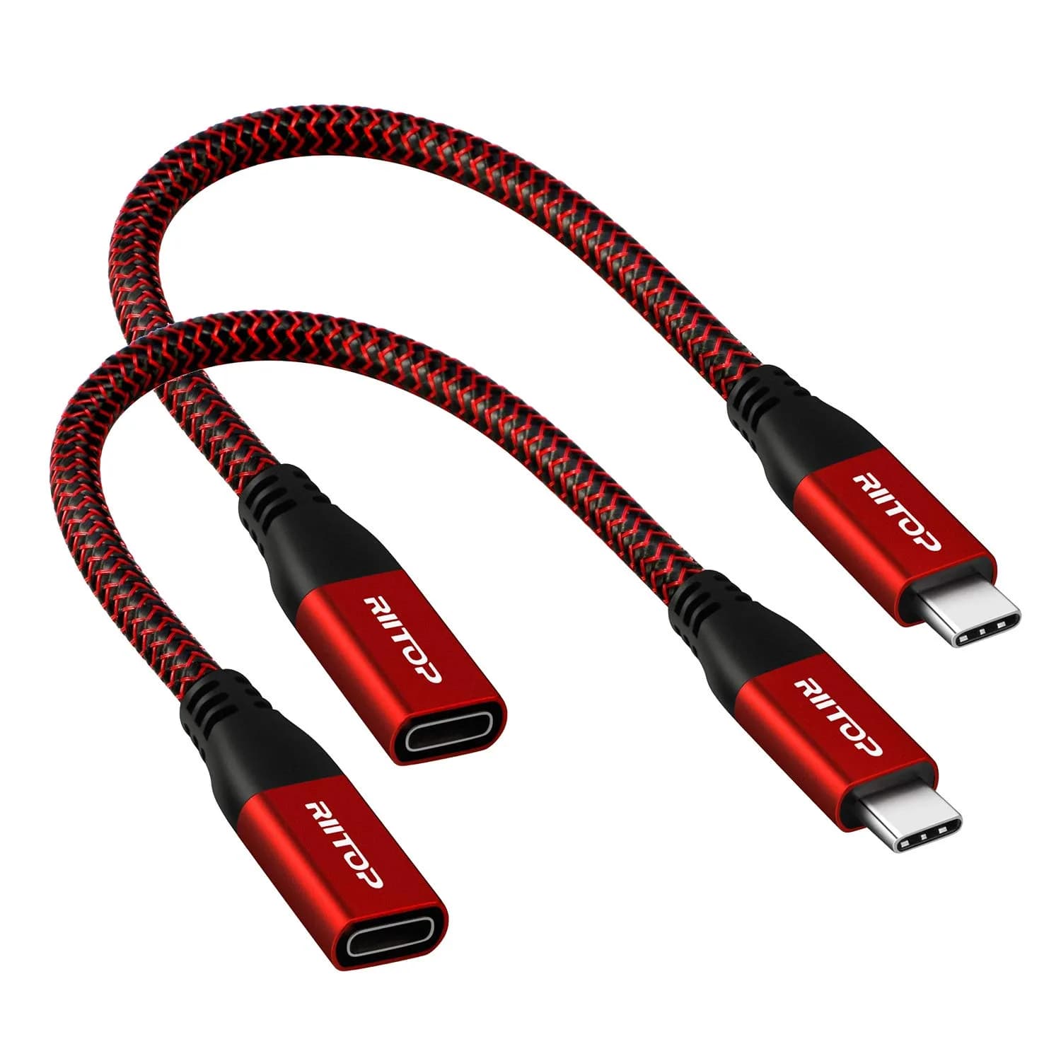 RIITOP USB-C Extension Cable 2ft (0.6m) | 10Gbps Data Transfer & 100W Charging — Red 7.8inch