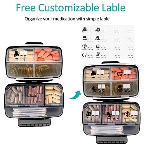 Fullicon Moisture Proof Travel Pill Organizer, 8 Compartments, Grey | Jumbo 8 Compartments, Airtight & Moistureproof thumbnail 5