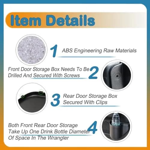 YOCTM Front Rear Door Organizer Tray for Jeep Wrangler JL JT 2018-2025 4-Piece Set | Interior Storage Accessories Black thumbnail 4