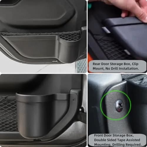 YOCTM Front Rear Door Organizer Tray for Jeep Wrangler JL JT 2018-2025 4-Piece Set | Interior Storage Accessories Black thumbnail 7