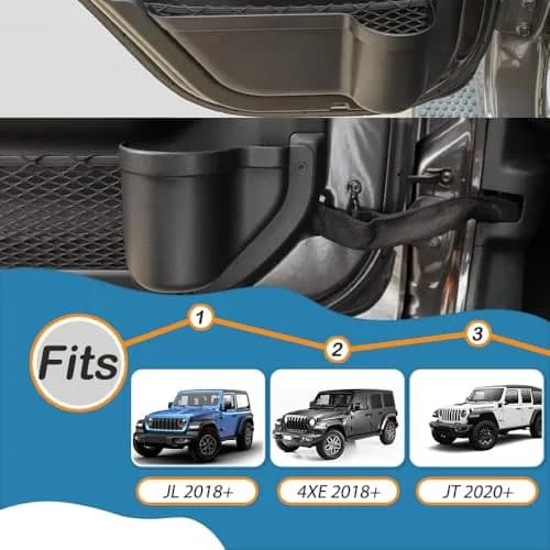 YOCTM Front Rear Door Organizer Tray for Jeep Wrangler JL JT 2018-2025 4-Piece Set | Interior Storage Accessories Black thumbnail 3