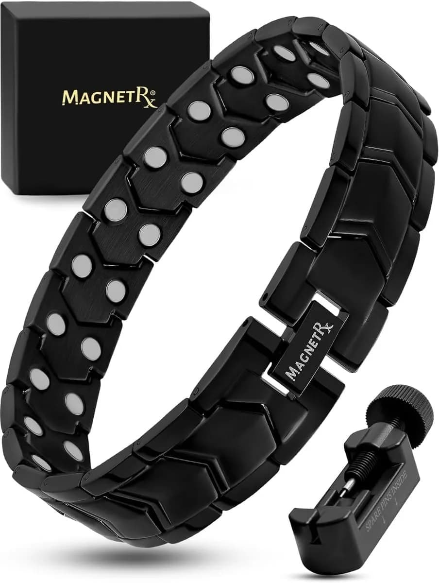 MagnetRX® 3X Strength Titanium Magnetic Bracelet for Men (Silver) 23.11 cm (9.1 inches) | Triple Strength Relief — Black Arrow Style (2X Strength)
