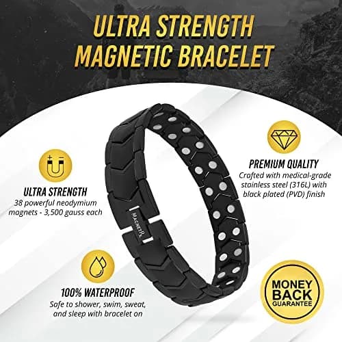 MagnetRX Ultra Strength Magnetic Bracelet for Men (Black) 23cm (9.0 inches) | 38 x 3500 Gauss Neodymium Magnets thumbnail 3